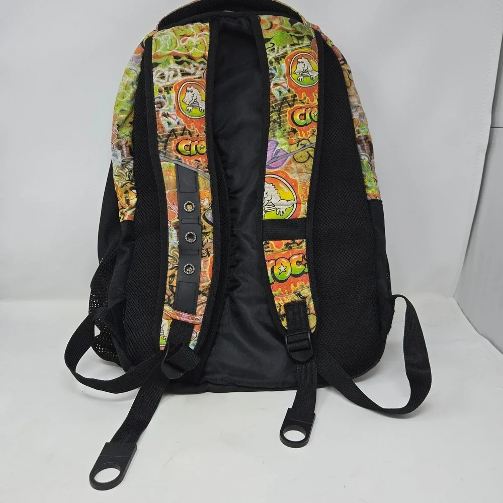 Crocs Graffiti Print Backpack Black Orange Green Jibbitz Charms Holes School Bag